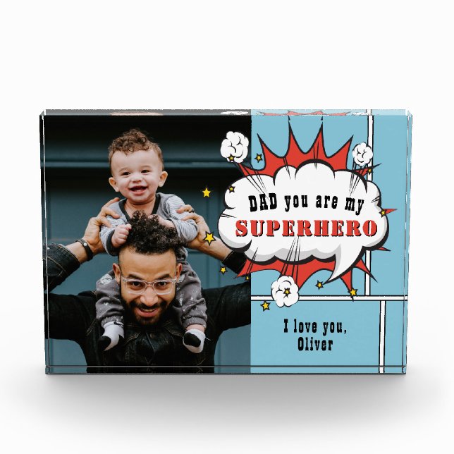 Dad Superhero Comic Speech Bubble Photo Block (Front)