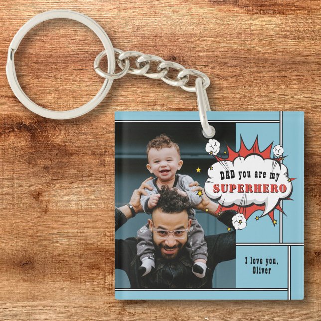 Dad Superhero Comic Speech Bubble Photo Key Ring (Creator Uploaded)
