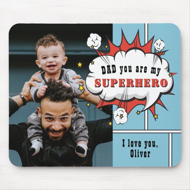 Dad Superhero Comic Speech Bubble Photo Mouse Pad (Front)