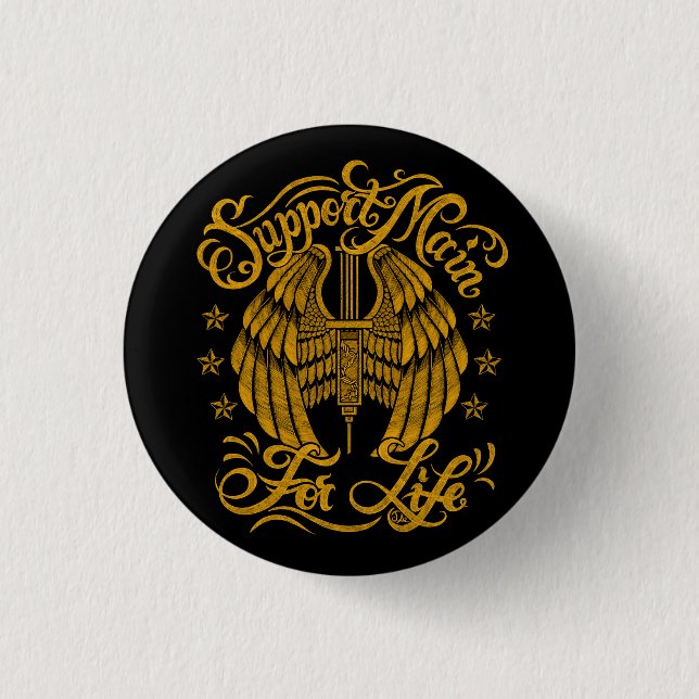 Dad Support Main Syringe Wings Typography 3 Cm Round Badge (Front)