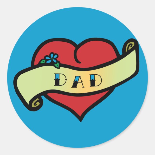 Dad Tattoo Heart Classic Round Sticker (Front)