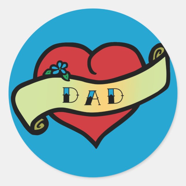 Dad Tattoo Heart Classic Round Sticker (Front)