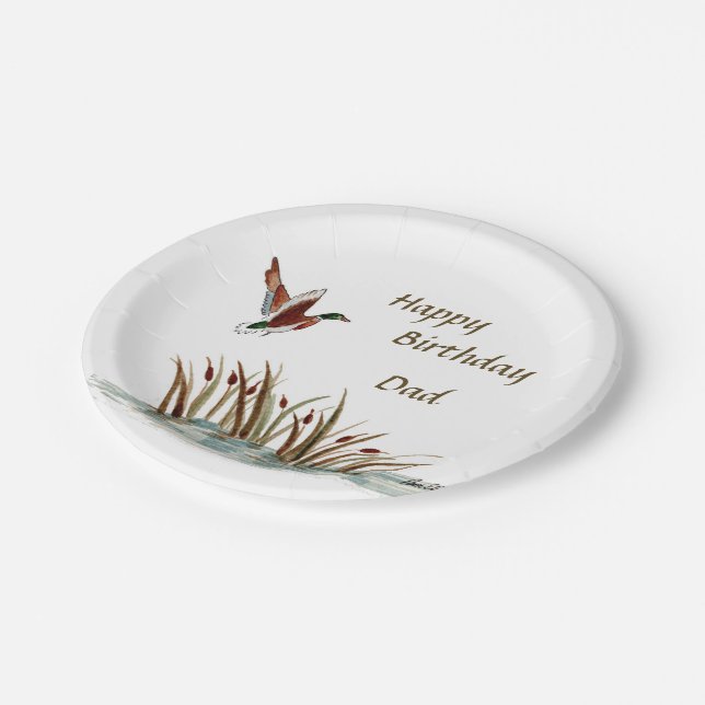 Dad, Thanks Mallard Above Cattails, A Memory Paper Plate (Angled)