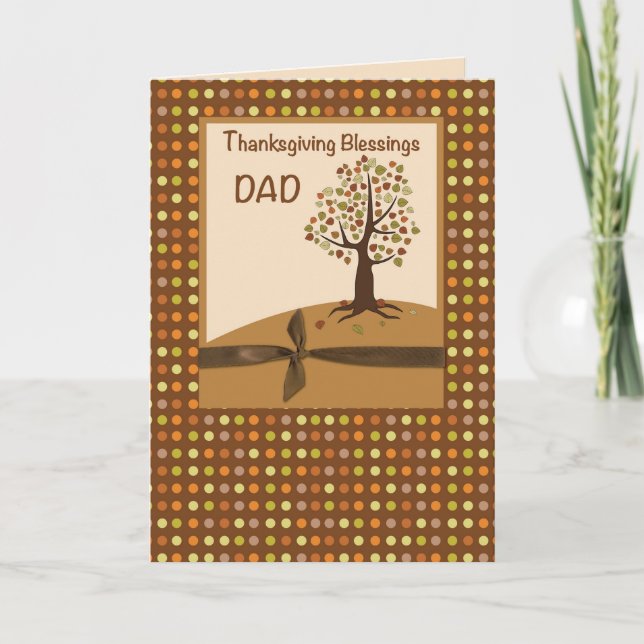 Dad,Thanksgiving Blessings Dots on Brown Holiday Card (Front)