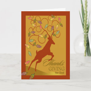 Dad Thanksgiving Deer Jumping Antler Leaves Holiday Card
