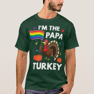 Dad Thanksgiving Gay Papa Rainbow Pride Flag Turke T-Shirt
