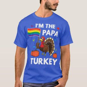 Dad Thanksgiving Gay Papa Rainbow Pride Flag Turke T-Shirt