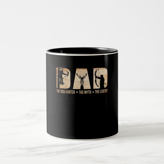 Dad The Bow Hunter Myth Legend Hunting Gift Two-Tone Coffee Mug (Center)