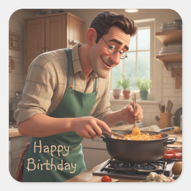 Dad the Chef Birthday Square Sticker (Front)