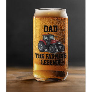 Dad the Farming Legend Red Tractor Funny Equipment Can Glass