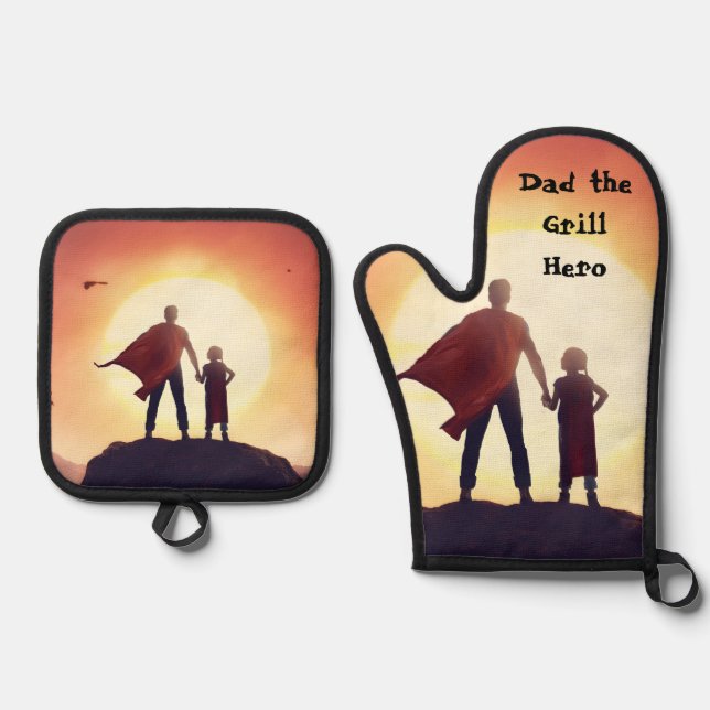 Dad the grill hero pot holder and oven mitt oven mitt & pot holder set (Front)