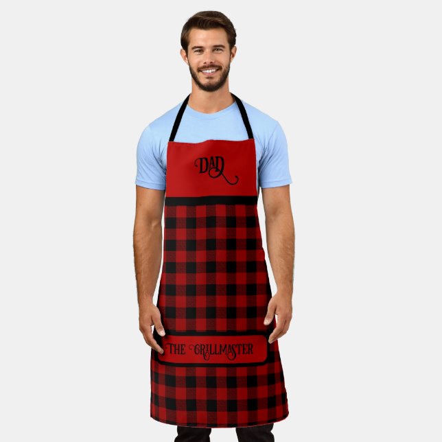 DAD the Grillmaster Red and Black Lumberjack Plaid Apron (Worn)