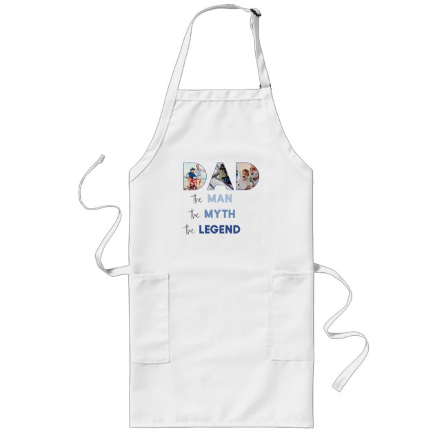 DAD The Man Myth Legend Blue Gradient Photo Long Apron (Front)