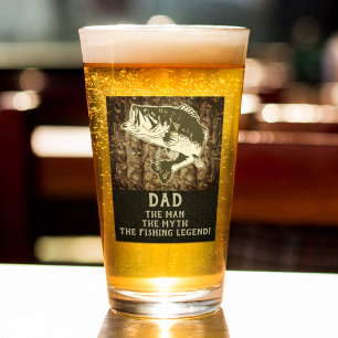 Dad The Man The Myth Bass Fishing Legend Funny Glass