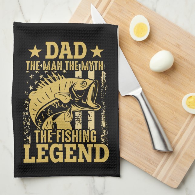 Dad - The Man, The Myth, The Fishing Legend Tea Towel (Quarter Fold)
