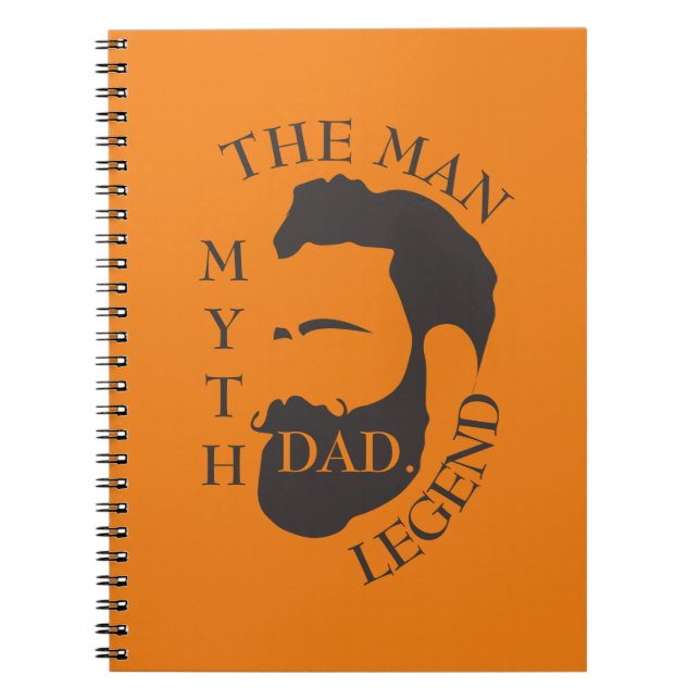 Dad the man, the myth, the legend text orange notebook (Front)