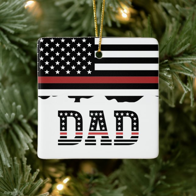 Dad Thin Red Line Firefighter Dad Gift Ceramic Ornament (Tree)