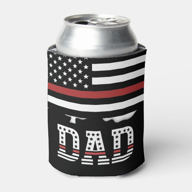 Dad Thin Red Line Firefighter Dad Gifts Can Cooler (Can Front)