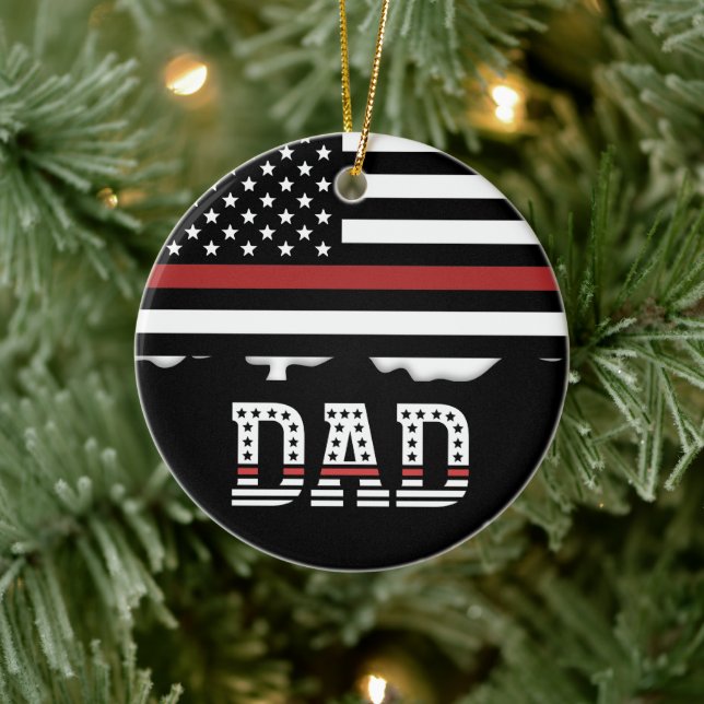 Dad Thin Red Line Firefighter Dad Gifts Ceramic Ornament (Tree)