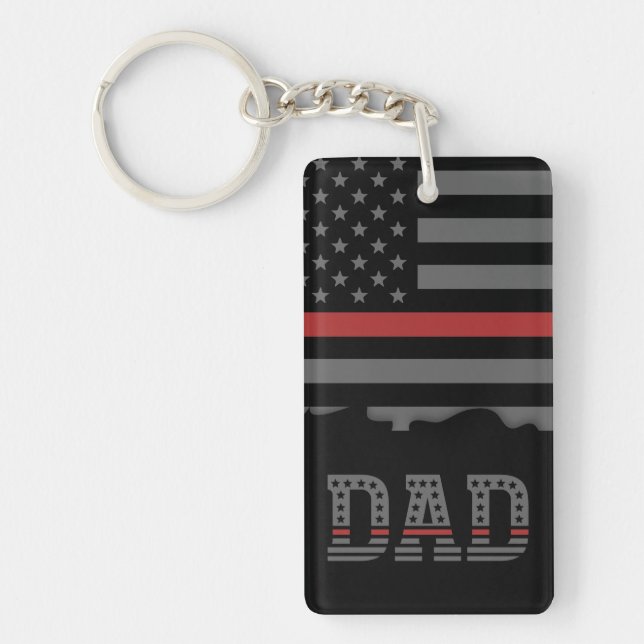 Dad Thin Red Line Firefighter Dad Gifts Key Ring (Front)