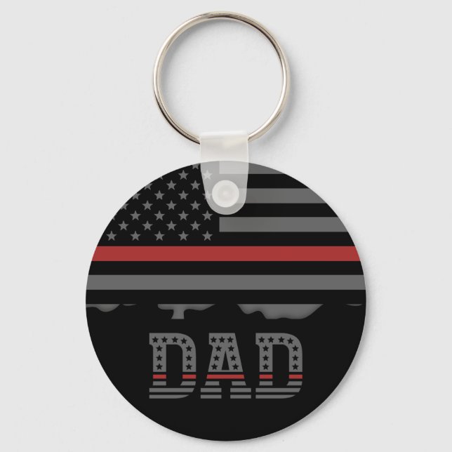 Dad Thin Red Line Firefighter Dad Gifts Key Ring (Front)