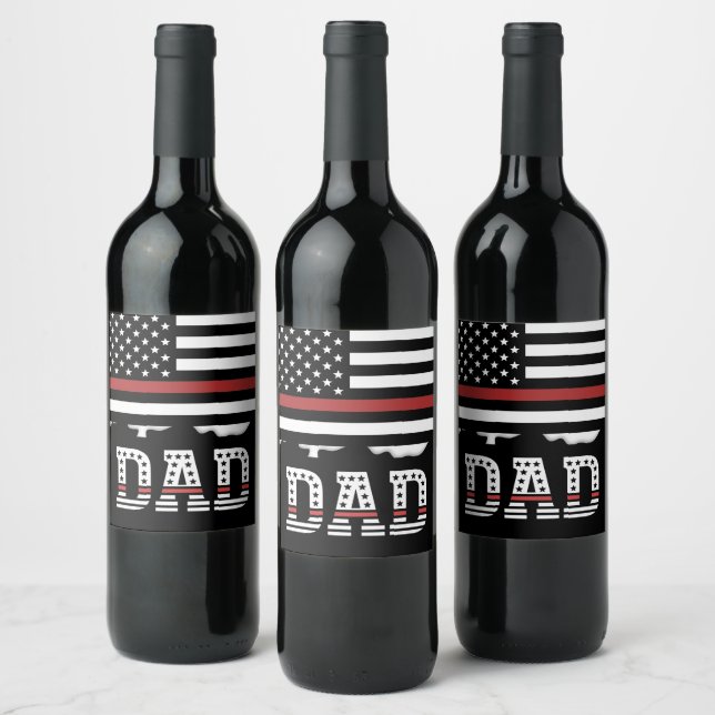 Dad Thin Red Line Firefighter Dad Gifts Wine Label (Bottles)