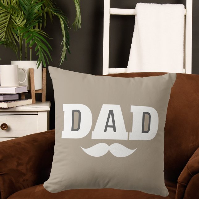 Dad Throw Pillow Mustache Brow Black Grey Orange (Creator Uploaded)