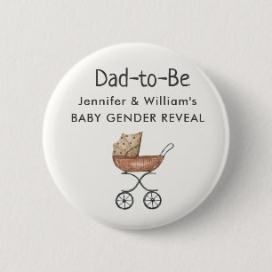 Dad-to-Be Antique Wicker Baby Buggy Gender Reveal 6 Cm Round Badge