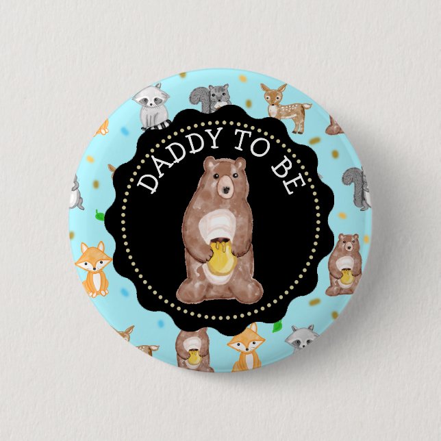 Dad To Be Button Woodlands Creatures Theme (Front)