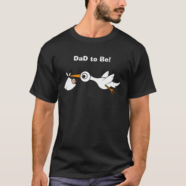 Dad to Be, stork with baby cartoon. T-Shirt (Front)