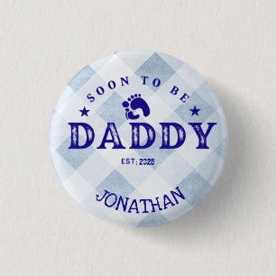 Dad to Be Year Name Blue Plaid 3 Cm Round Badge
