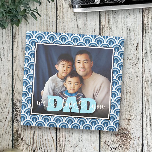 Dad We Love You Blue Art Deco Custom Photo Stone Coaster (Creator Uploaded)