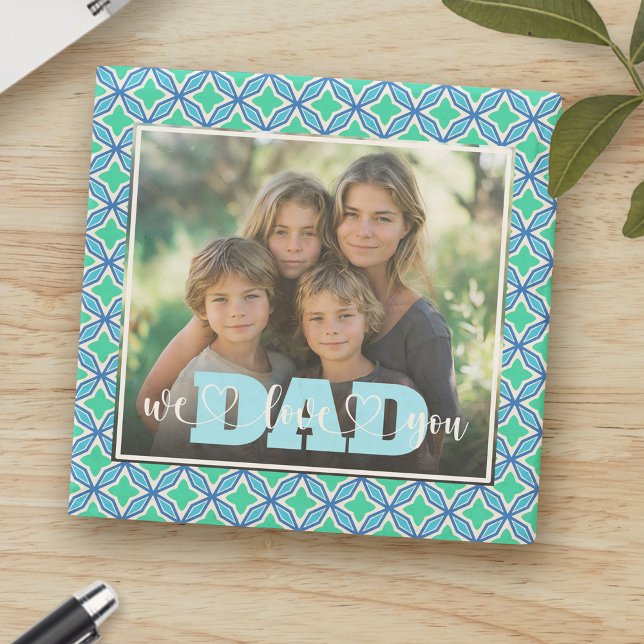 Dad We Love You Blue Green Custom Photo Stone Coaster (Creator Uploaded)