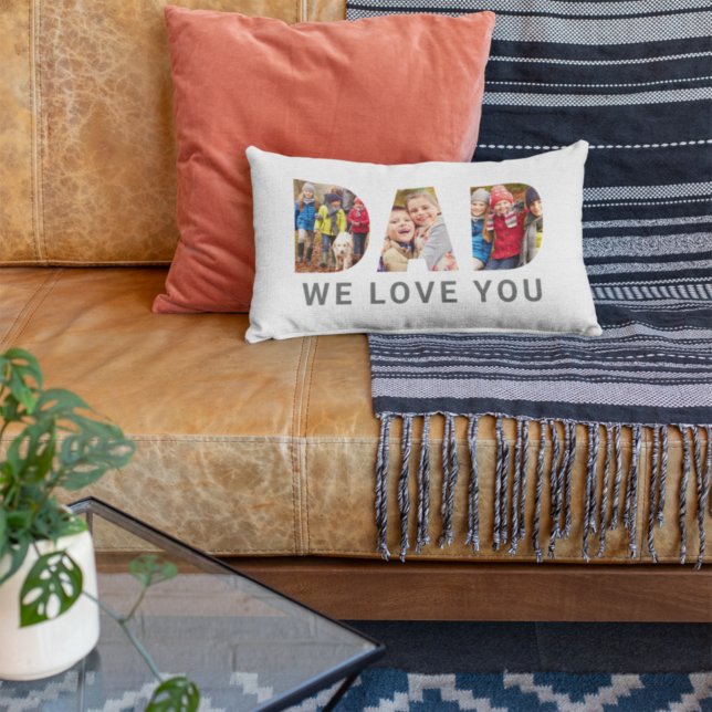 Dad We Love You Custom Fathers Day 3 Photo Collage Lumbar Cushion (Creator Uploaded)