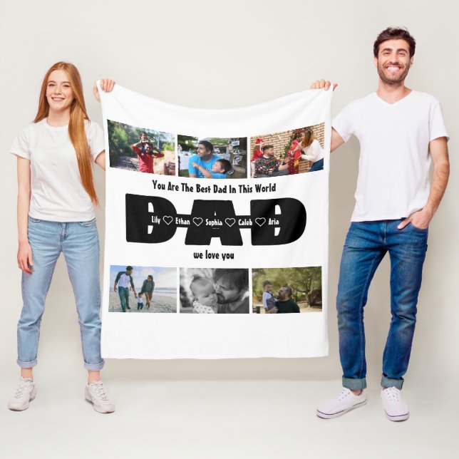 Dad, We Love You – Fathers Day 6 Photo Collage Fleece Blanket (In Situ)