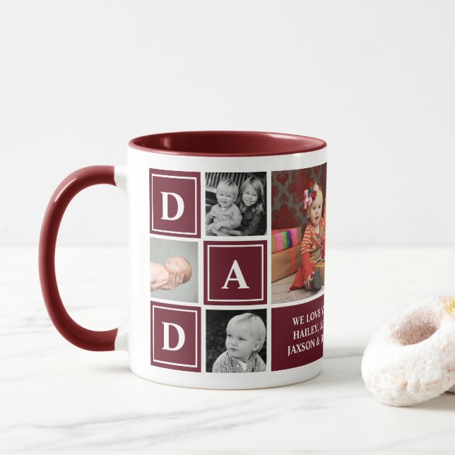 Dad We Love You Maroon Custom Photo Collage Mug (With Donut)