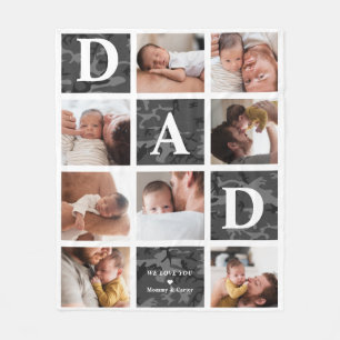 Dad We Love You   Modern 8 Photo Black Camo Fleece Blanket