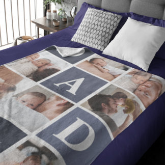 Dad We Love You | Modern 8 Photo Colour Block Flee Fleece Blanket