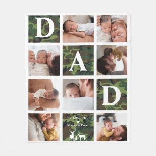Dad We Love You Modern 8 Photo Green Camo Deer Fleece Blanket