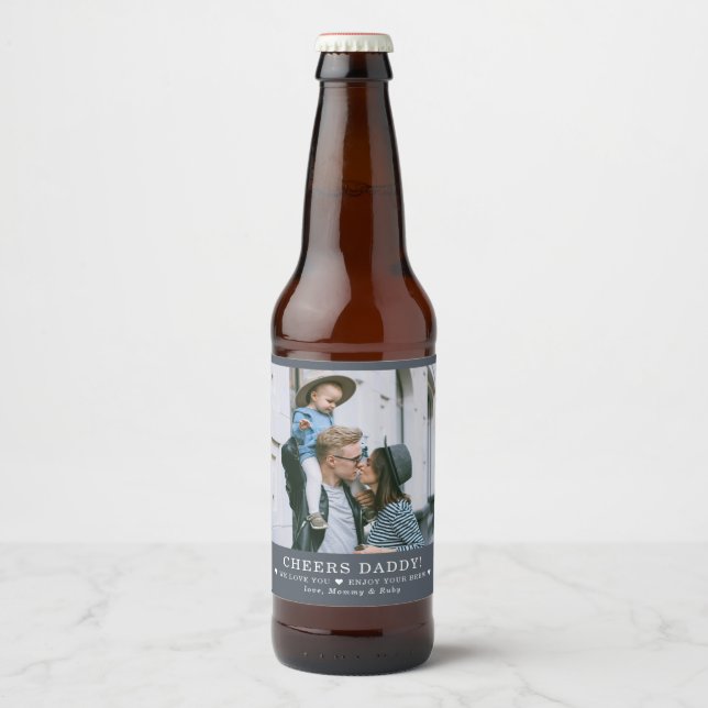 Dad We Love You | Modern Father's Day Photo  Beer Bottle Label (Front)