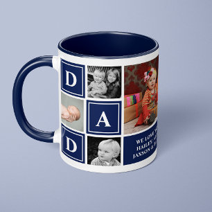 Dad We Love You Navy Blue Custom Photo Collage Mug