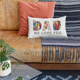 Dad We Love You Photo Letter Collage Lumbar Cushion