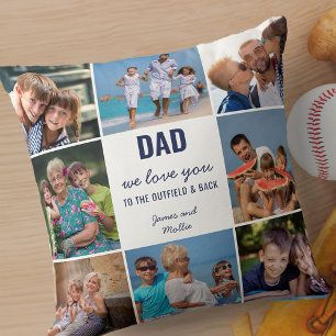 Dad We Love You to Outfield and Back 8 Photo Blue Cushion
