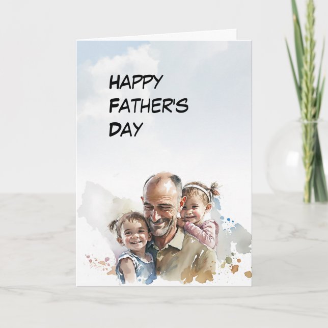 Dad with 2 young Daughters Father's Day Card (Front)