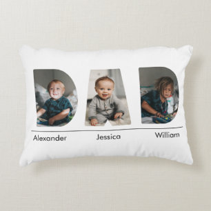 Dad with custom 3 kids photo and name decorative cushion