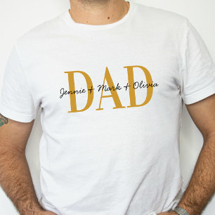 Dad With Kids Name Father's Day Black Gold T-Shirt