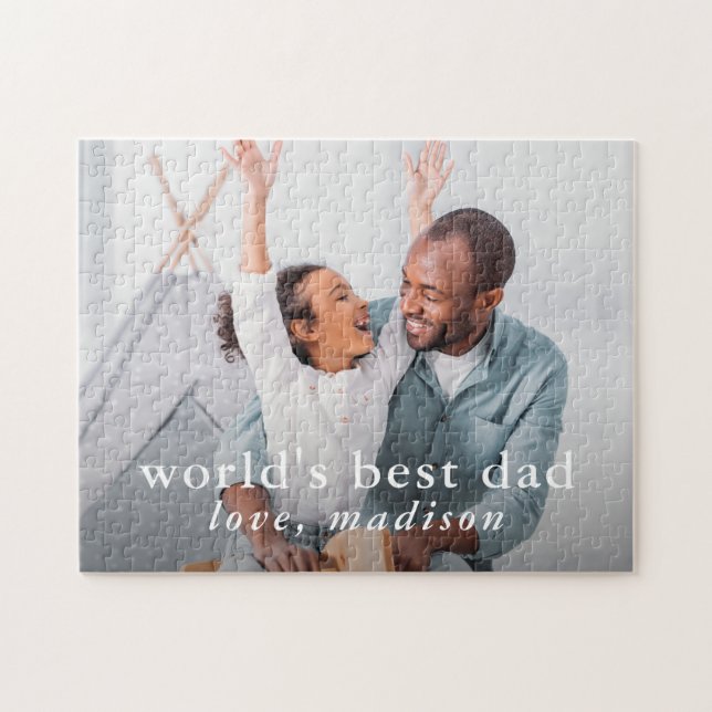 Dad World's Best Dad Photo and Name Jigsaw Puzzle (Horizontal)