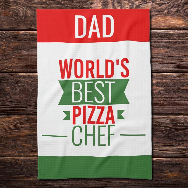 Dad -World's Best Pizza Chef - red white green  Tea Towel (Creator Uploaded)