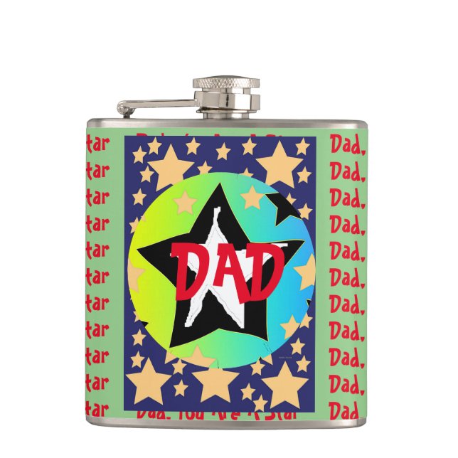 Dad, You Are A Star Vinyl Wrapped Flask (Front)