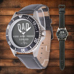 'Dad You Are Much Loved' Classic Script Elegant Watch<br><div class="desc">Add Your Own Details to this Elegant, Classic Watch Style. 'Dad You Are Much Loved' in Classic Bold and Warm Grey Font, with dad or another short version of father in a bold but light grey font on a black background. Elegant Watch! Click personalise this template to customise it with...</div>